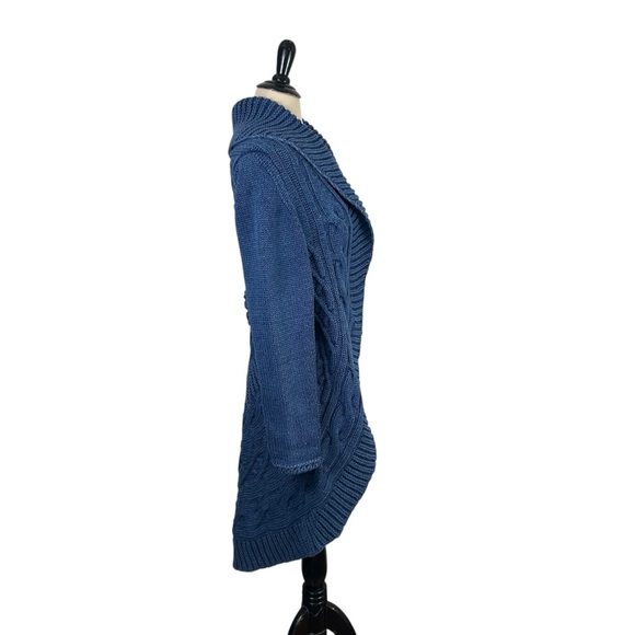 BLUE WILLI'S New Indigo Dyed Duster CARDIGAN SWEATER S Cable Knit Chunky Artsy - Picture 4 of 16